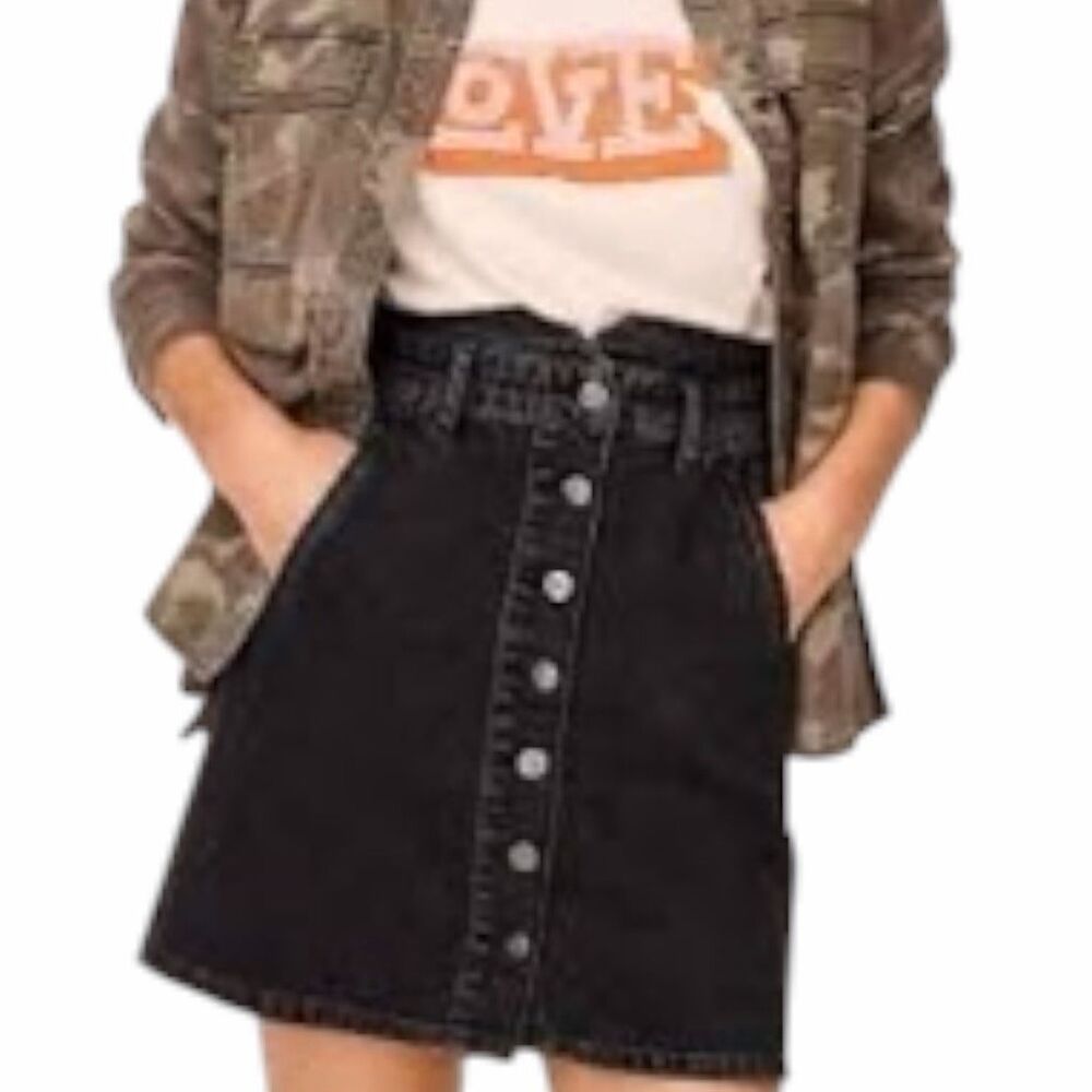 PILCRO AND THE LETTERPRESS Women’s Black Button Front Denim Skirt Size 0 Petite